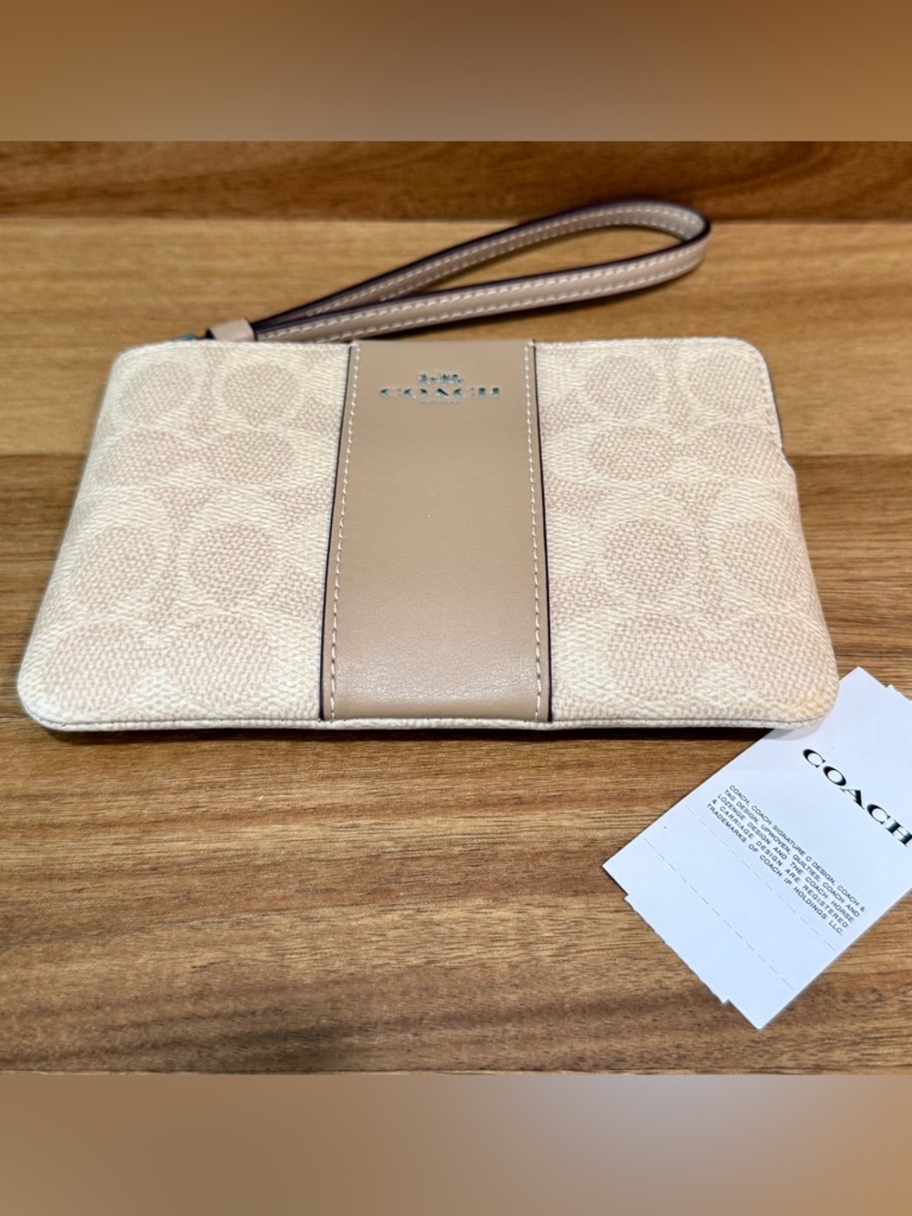 Coach Signature Zip Wallet/Wristlet with Smooth Leather Trim, Sand/Taupe, NWT - Picture 5 of 10
